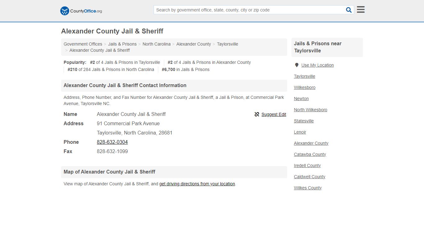 Alexander County Jail & Sheriff - Taylorsville, NC (Address, Phone, and ...