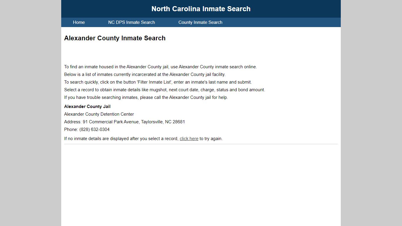 Alexander County Inmate Search